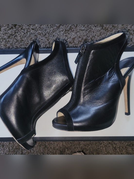 Jimmy Choo Shoes - Jimmy Choo Peep Toe Leather Stiletto Black Zip Sandal Sling Backs 36.5 6.5